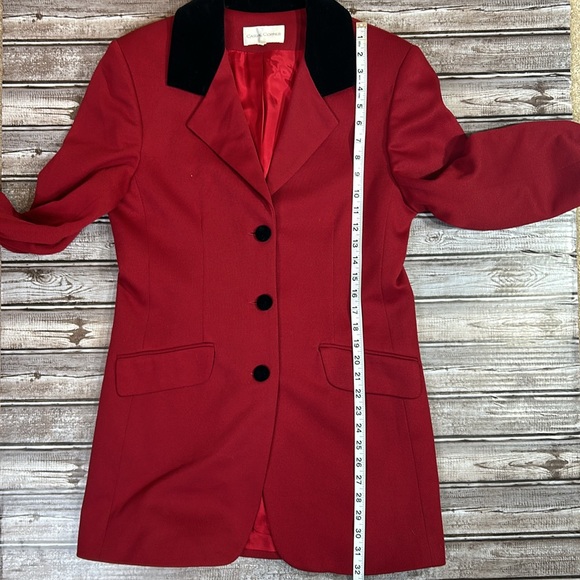Casual Corner Vintage Velvet Collar Red Black Blazer Oversized Long Size 12 - Picture 8 of 8